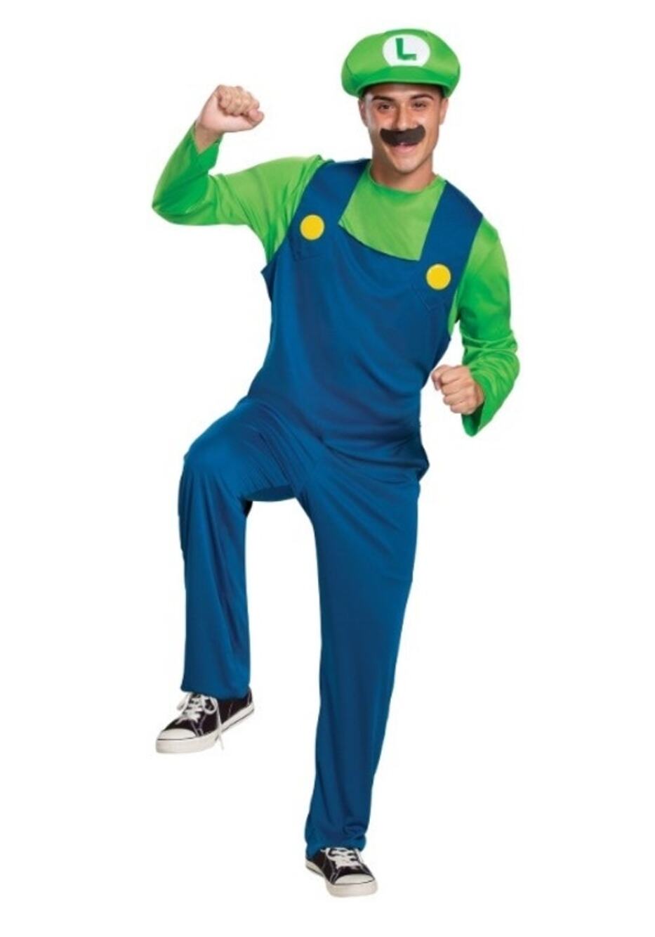 Luigi Adult Halloween Costume Jumpsuit Green Blue Medium